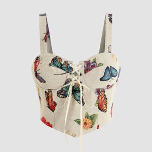 NEW CIDER Butterfly Lace Up Crop Top